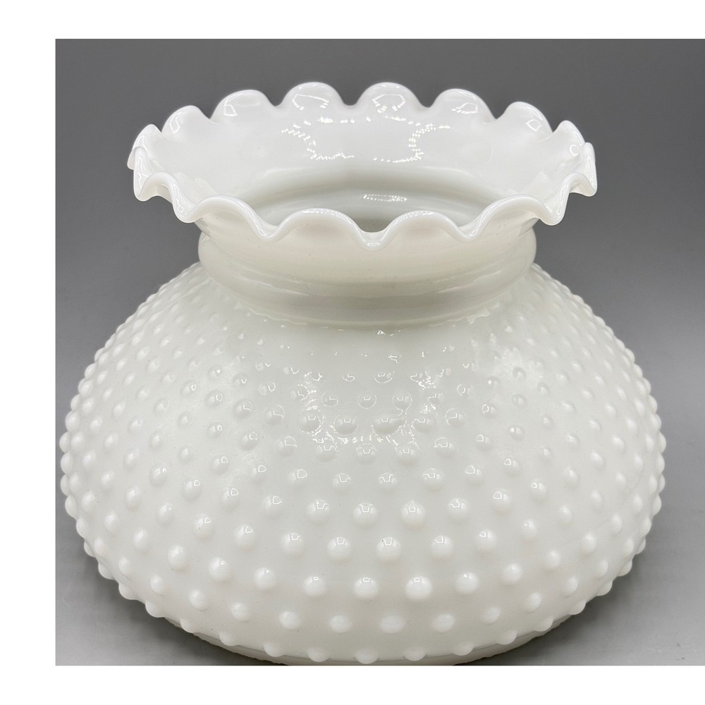 Vintage White Milk Glass Hobnail Lamp Shade Ruffled Rim 7 Inch Fitter